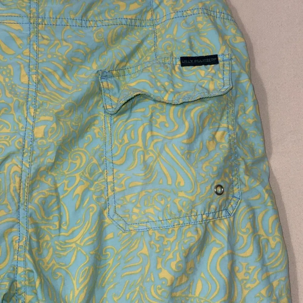 Lilly Pulitzer Mens Board Shorts Swim Trunks Size 34 Aqua Lime Tropical Surf